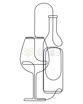 一笔线条勾勒的酒瓶和酒杯图案8677802矢量图片免抠素材