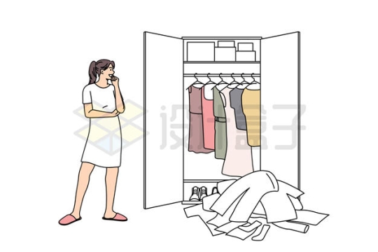 女人面对满衣柜的衣服选择困难症插画9219117矢量图片免抠素材