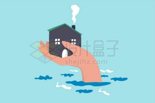 洪水中伸出来的一只手上托着房子象征了房产保险8448715矢量图片免抠素材免费下载