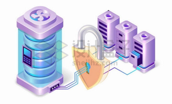 3D风格通过密码加密的服务器象征了网络数据安全png图片免抠矢量素材