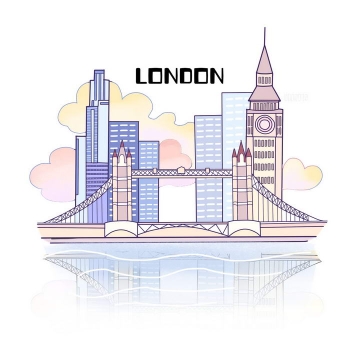 简约手绘风格英国伦敦城市地标建筑旅游图片免抠素材