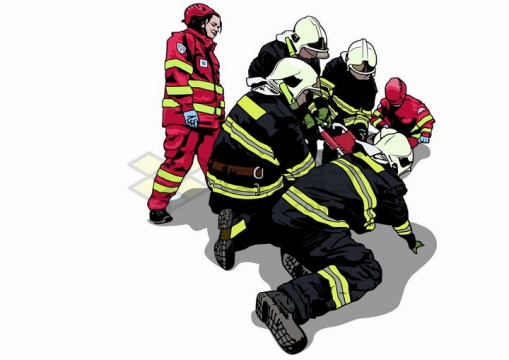 消防人员和救援人员正在抢救急救手绘插画png图片免抠矢量素材