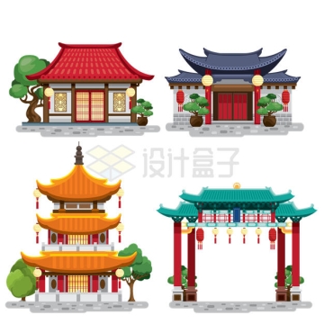 4款中国传统建筑物房屋高塔插画4387185矢量图片免抠素材