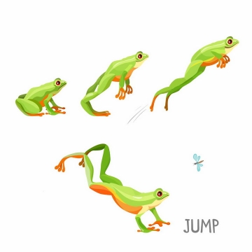 青蛙跳跃的步骤图和青蛙吃蚊子png图片免抠矢量素材