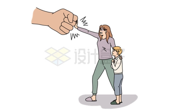妈妈保护孩子免受拳头象征了反抗家暴插画4043706矢量图片免抠素材