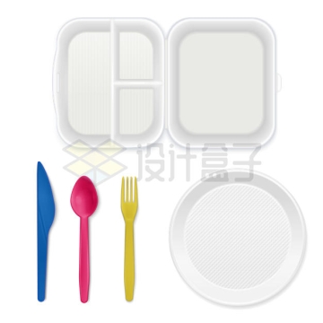 白色的餐盘和彩色的刀叉9772230矢量图片免抠素材