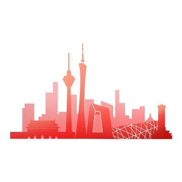 红色的北京城市天际线地标建筑剪影图片免抠素材