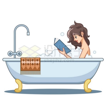 美女在浴缸里一边泡澡一边看书放松休闲生活3152787免抠图片素材