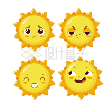 4款可爱的卡通太阳表情包8464007矢量图片免抠素材
