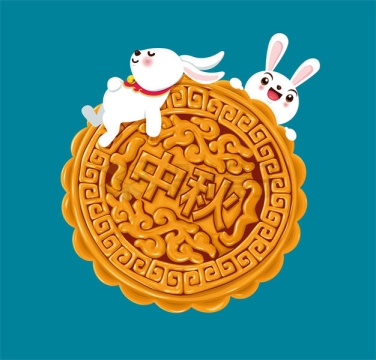 中秋节月饼和两只可爱的卡通玉兔9193515矢量图片免抠素材