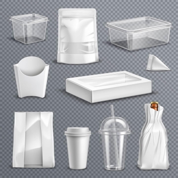 微波饭盒纸袋子一次性杯子等空包包装样式图片免抠矢量素材