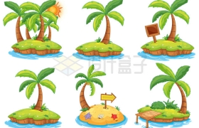 6款长着椰子树的卡通海岛绿色岛屿4772418矢量图片免抠素材