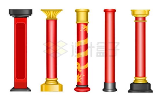 5款中国古建筑红色柱子支撑柱2119839矢量图片免抠素材