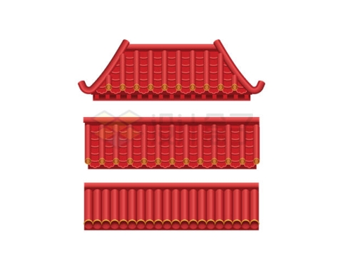 3款红色的中国古建筑屋顶瓦片2168442矢量图片免抠素材