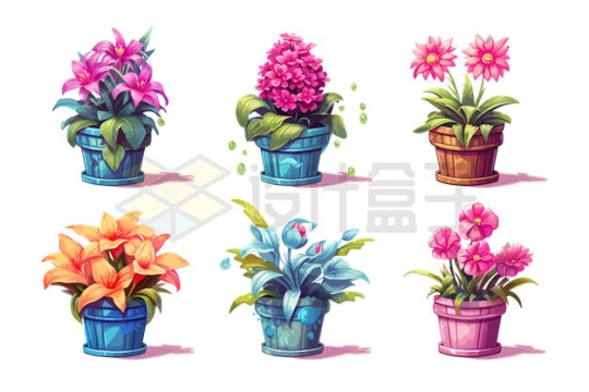 6款花盆中的花朵插画3276494矢量图片免抠素材