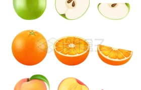 切开的青苹果橙子和桃子美味水果4355953矢量图片免抠素材