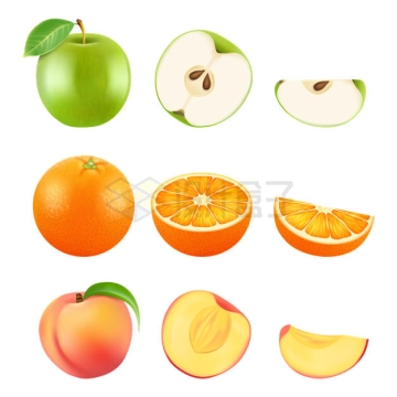 切开的青苹果橙子和桃子美味水果4355953矢量图片免抠素材