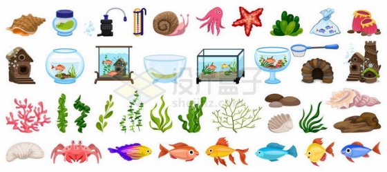 各种各样的热带鱼珊瑚水草鱼缸等养鱼设备8170961矢量图片免抠素材免费下载