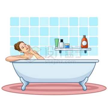 美女在浴缸中洗澡泡澡放松休闲生活7429705免抠图片素材