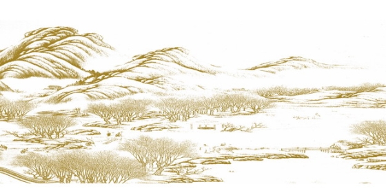 黄色水墨画风格丘陵山区和树林风景速写插画183748png免抠图片素材