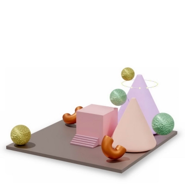 3D立体平台上的方形锥形球形等多边形3469929图片免抠素材