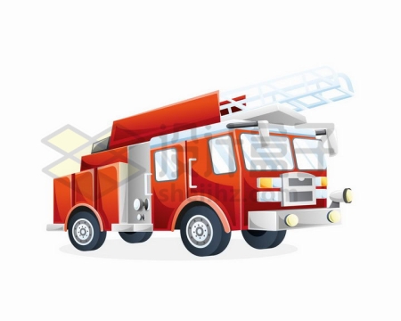 卡通漫画风格消防云梯车消防设备png图片免抠矢量素材
