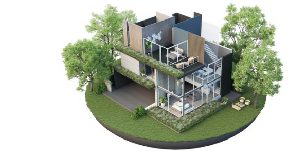 3D立体风格悬空岛豪华别墅装修效果图4008932免抠图片素材