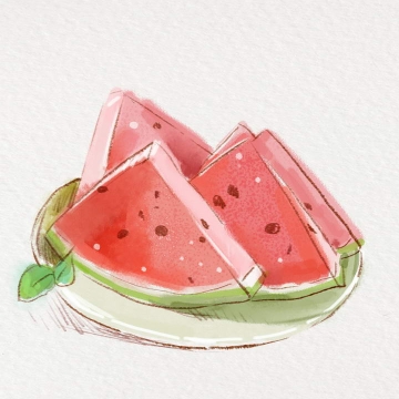  Color watercolor painting hand painting style summer fruit watermelon picture free cut material