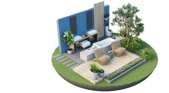 3D立体风格悬空岛豪华别墅庭院装修效果图2257706免抠图片素材