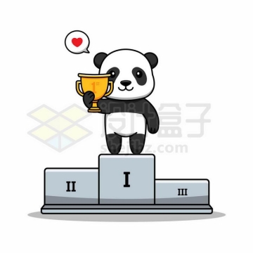 卡通熊猫捧着金色奖杯站在奥运会领奖台上9084316矢量图片免抠素材免费下载