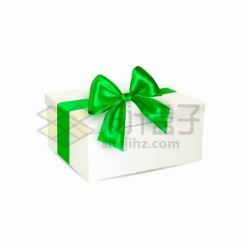 绿色丝带蝴蝶结的空白包装盒礼物盒png图片免抠矢量素材