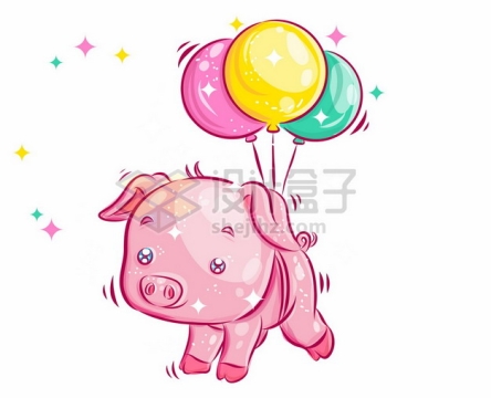 彩色气球将小猪带飞卡通飞猪8790934矢量图片免抠素材