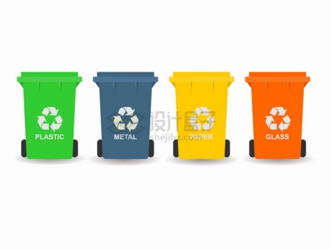 4种颜色的垃圾桶垃圾分类手抄报png图片免抠矢量素材