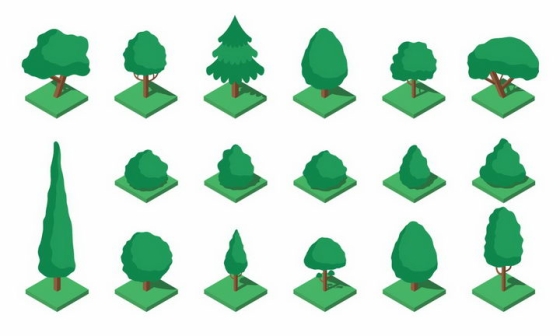 17棵卡通风格的景观树木绿树盆景树png图片免抠矢量素材