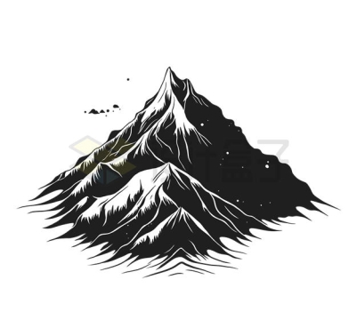 一款黑白色手绘风格山脉高山风景插画5415694矢量图片免抠素材