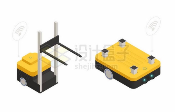 2款黄色的电动叉车无人运输车快递物流仓库机器人8574181矢量图片免抠素材