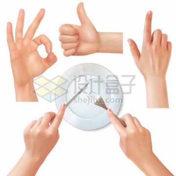 OK手势竖起大拇指点赞单指操作手势和使用刀叉的正确方法351562矢量图片免抠素材