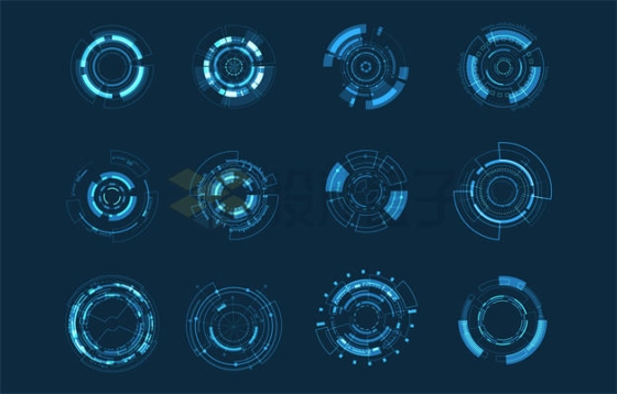 12款蓝色的科技科幻风格圆环装置图案1749099矢量图片免抠素材