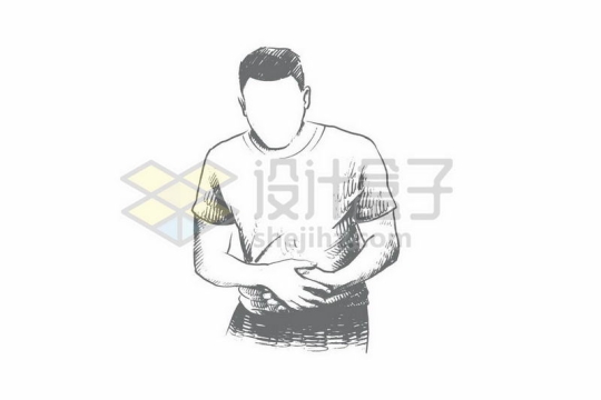 男人抱着肚子疼胃不舒服手绘插画1542096矢量图片免费下载