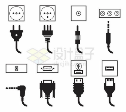 各种电源插头和接口耳机显示器USB接口等3540034矢量图片免抠素材