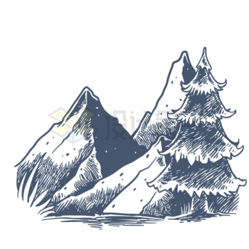 雪松和远处的山脉高山风景插画8629071矢量图片免抠素材