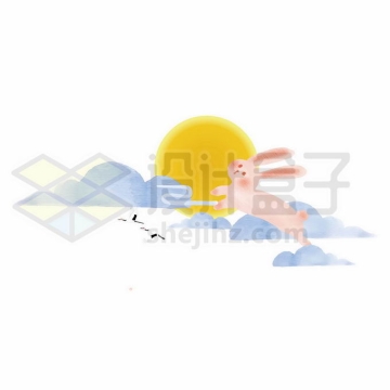黄色月亮卡通云朵和中秋节玉兔8080579向量图片素材