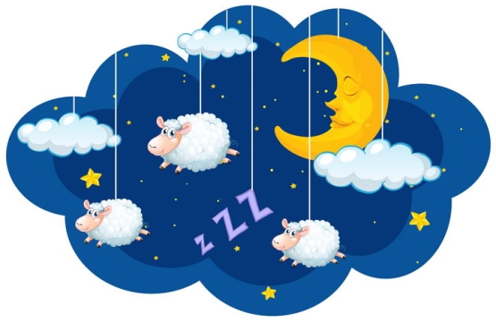 卡通弯弯的月亮和数绵羊睡觉配图图片免抠矢量图素材