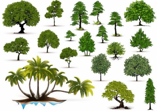 各种绿色大树盆栽盆景树png图片免抠矢量素材