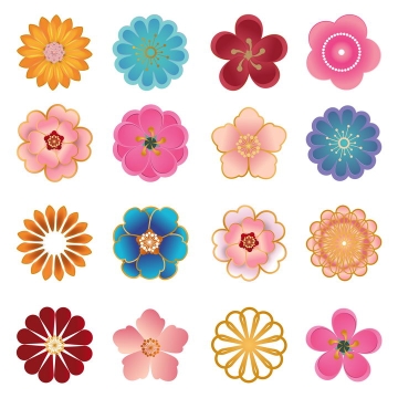16款金丝边风格的花朵花卉图案图片免抠矢量素材