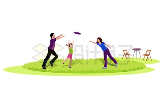春天春游郊游在草地上玩飞盘的一家人插画4967389矢量图片免抠素材