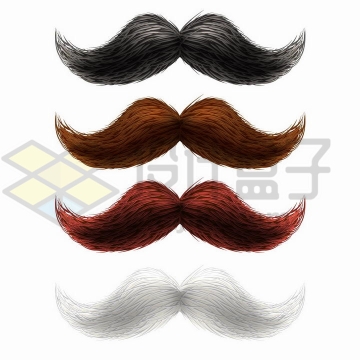 4种颜色的手绘胡须胡子png图片免抠矢量素材