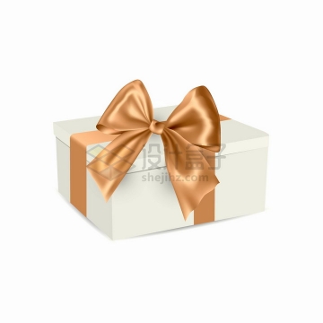金色蝴蝶结和白色的礼品盒png图片免抠矢量素材