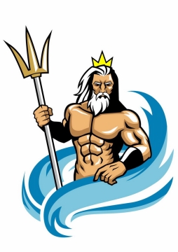 卡通漫画风格古希腊神话中的海神手持三叉戟的海神波塞冬png图片免抠矢量素材