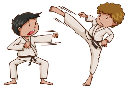 正在练跆拳道武术的卡通男孩图片免抠矢量素材